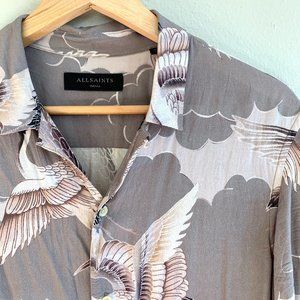 All Saints Gray Romaji Stork Printed Short Sleeve Shirt